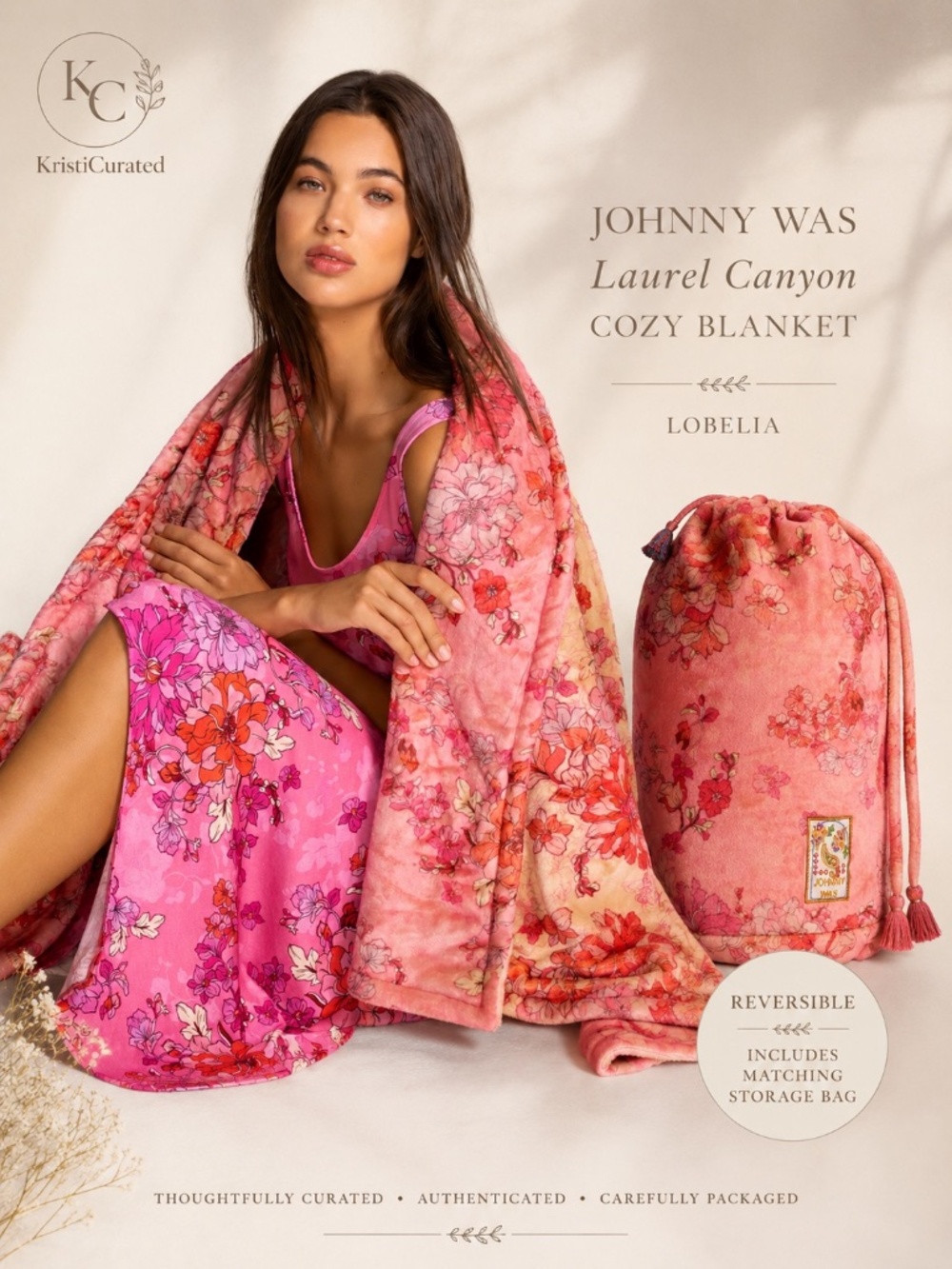 Johnny Was Lobelia Laurel Canyon Reversible Cozy Blanket NWT | Matching Bag